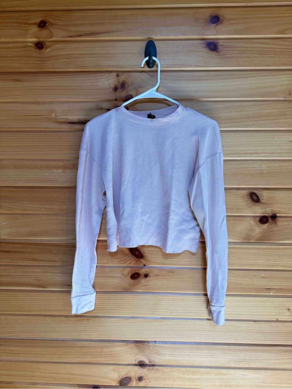 wild fable Cropped Waffle-Knit Long-Sleeve Top - Light Pink